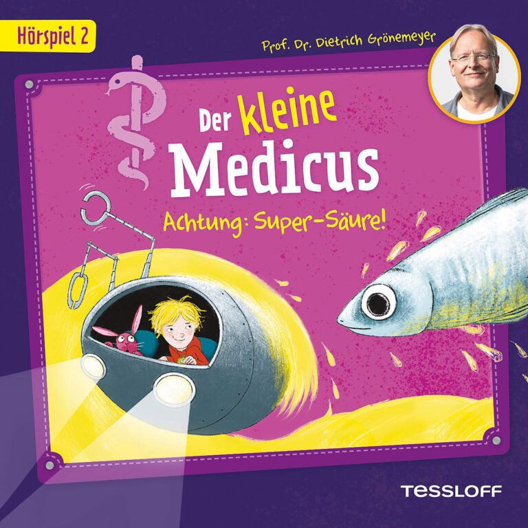 CD-Cover zur Folge "Achtung Super-Säure!", Folge 2 der Hörspielreihe "Der kleine Medikus"